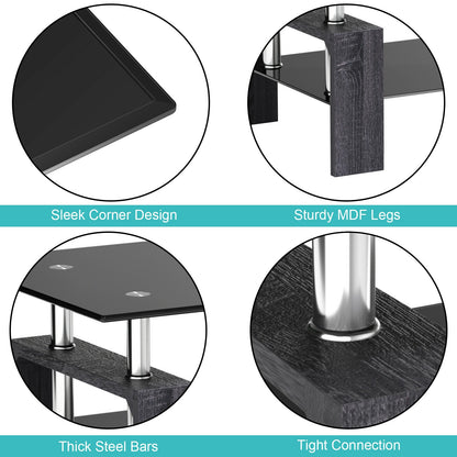 Modern Glass Coffee Table with Lower Shelf and Rectangular Design - Grey