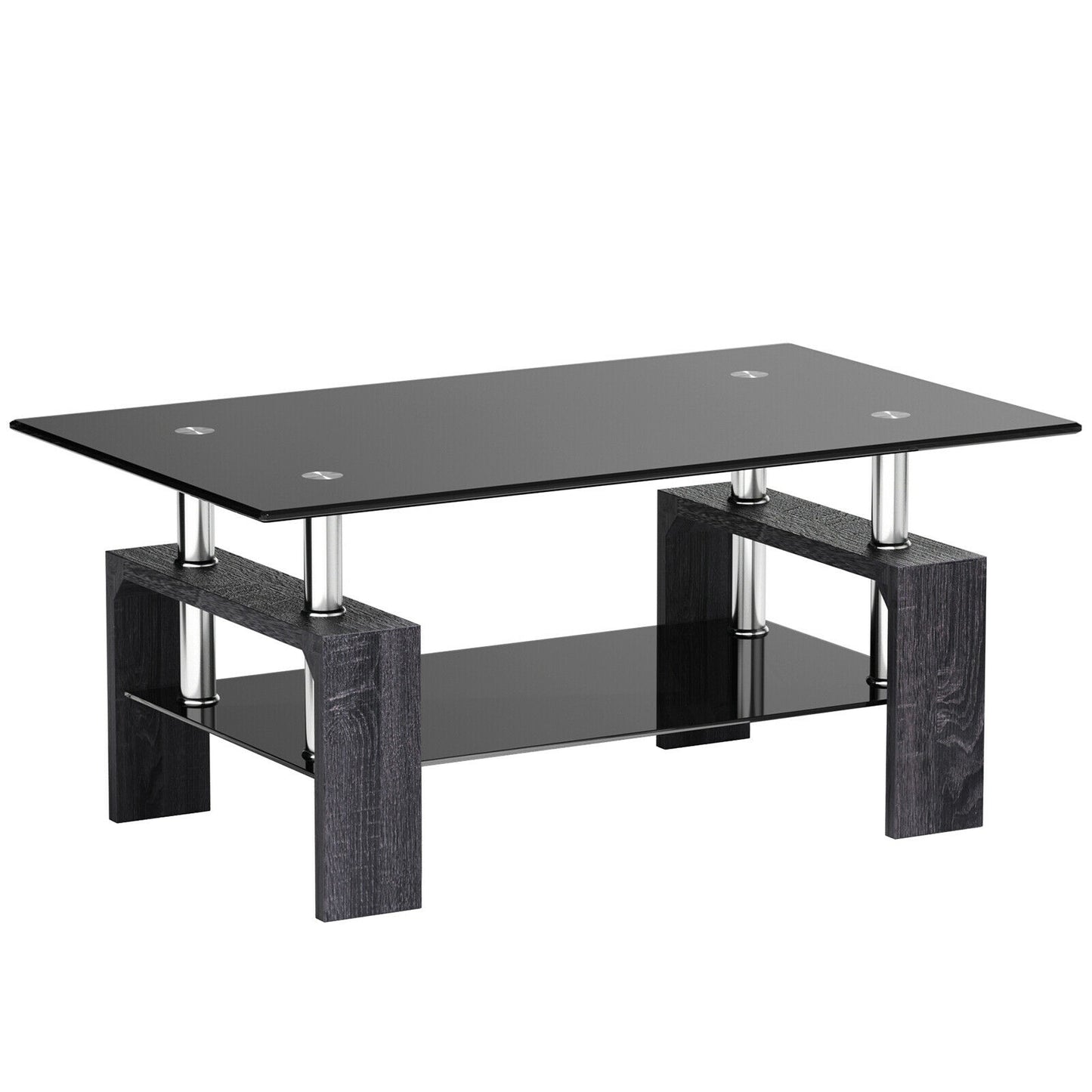 Modern Glass Coffee Table with Lower Shelf and Rectangular Design - Grey