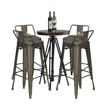 Set of 4 Metal 30 Inch Bar Stools with Low Backrest and Non-Slip Rubber Feet in Gunmetal Finish