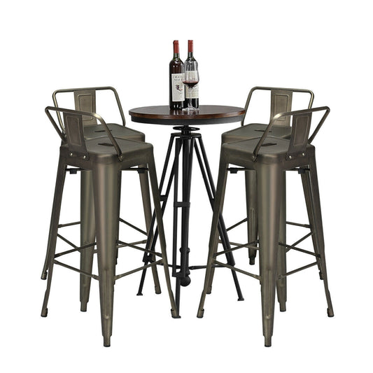 Set of 4 Metal 30 Inch Bar Stools with Low Backrest and Non-Slip Rubber Feet in Gunmetal Finish