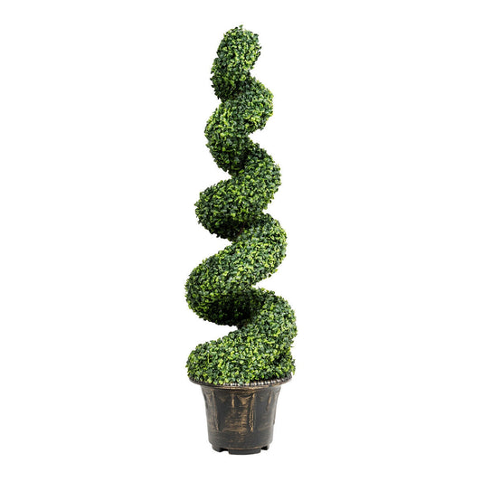 4 Feet Artificial Boxwood Spiral Tree with Natural Trunks and PVC Leaves for Indoor & Outdoor Decoration