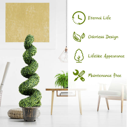 4 Feet Artificial Boxwood Spiral Tree with Natural Trunks and PVC Leaves for Indoor & Outdoor Decoration