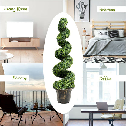 4 Feet Artificial Boxwood Spiral Tree with Natural Trunks and PVC Leaves for Indoor & Outdoor Decoration