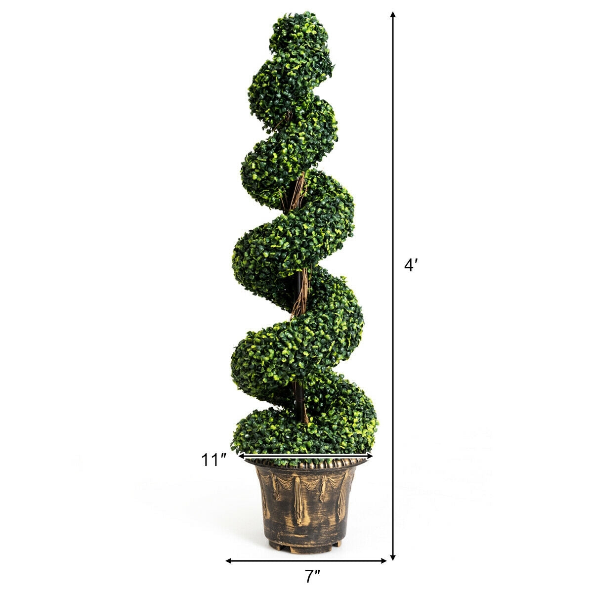 4 Feet Artificial Boxwood Spiral Tree with Natural Trunks and PVC Leaves for Indoor & Outdoor Decoration