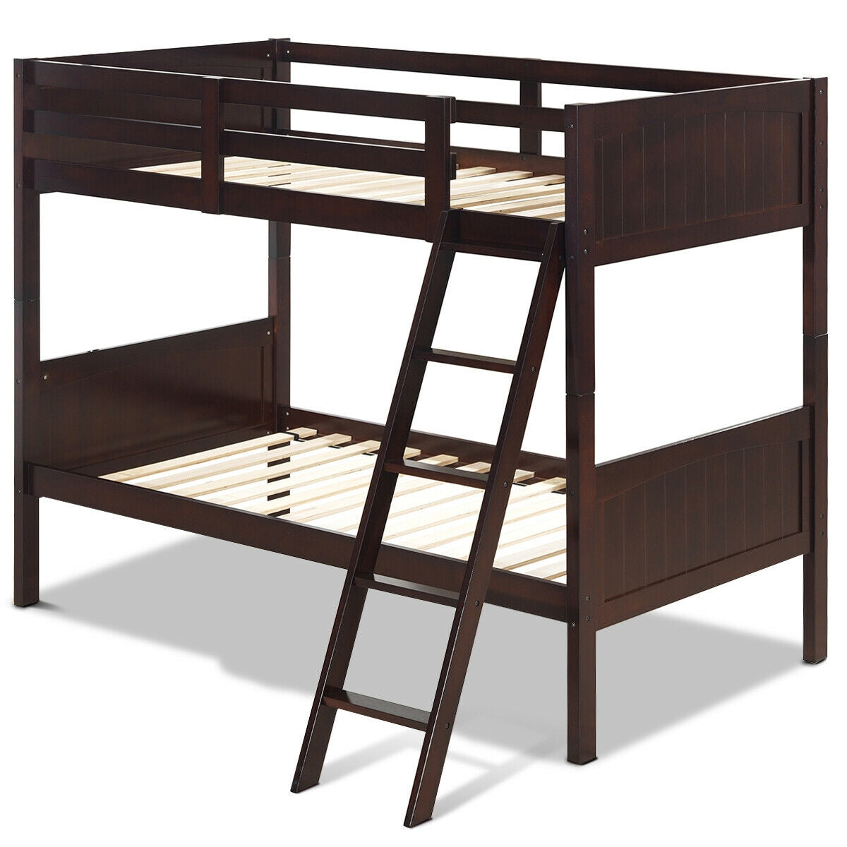 Convertible Twin Bunk Bed to 2 Individual Wooden Beds - Brown