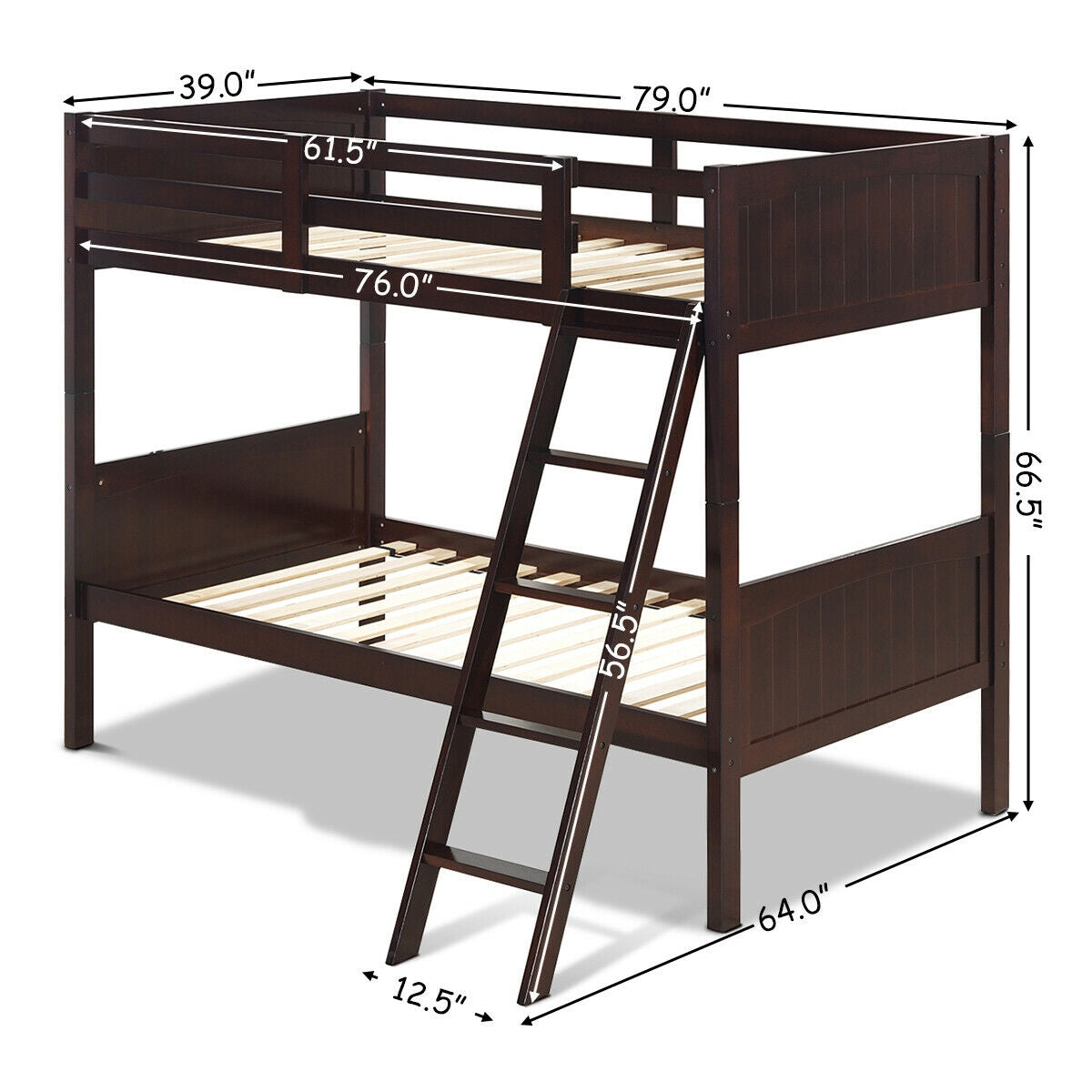 Convertible Twin Bunk Bed to 2 Individual Wooden Beds - Brown