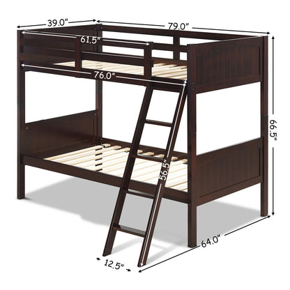 Convertible Twin Bunk Bed to 2 Individual Wooden Beds - Brown