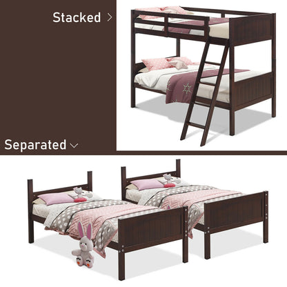 Convertible Twin Bunk Bed to 2 Individual Wooden Beds - Brown