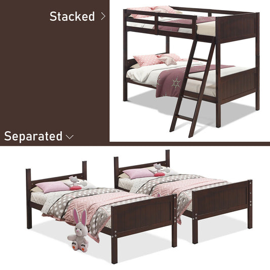 Convertible Twin Bunk Bed to 2 Individual Wooden Beds - Brown