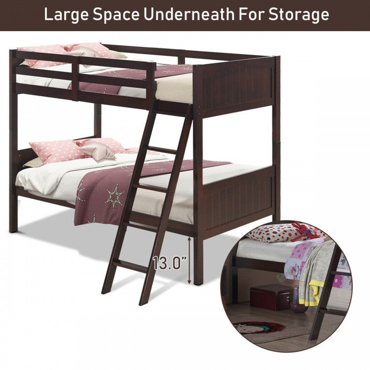 Convertible Twin Bunk Bed to 2 Individual Wooden Beds - Brown