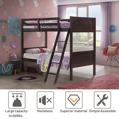 Convertible Twin Bunk Bed to 2 Individual Wooden Beds - Brown