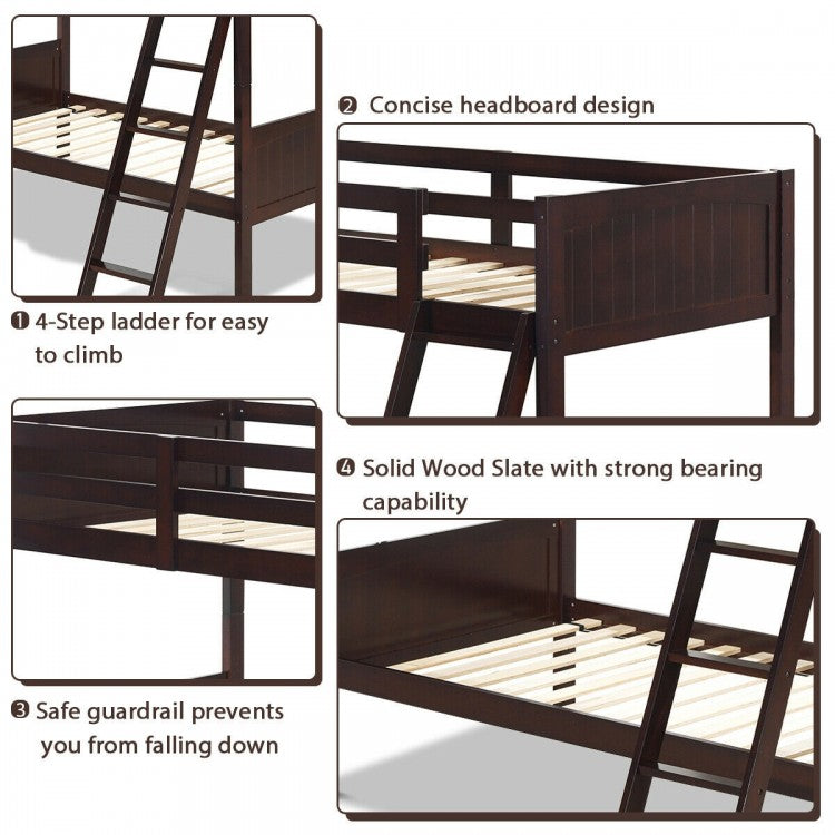 Convertible Twin Bunk Bed to 2 Individual Wooden Beds - Brown