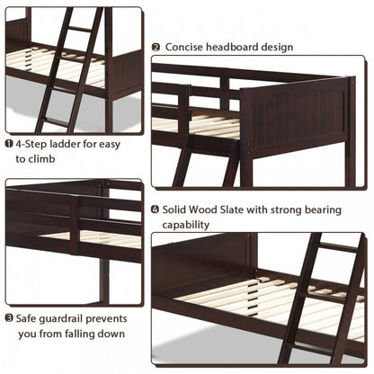 Convertible Twin Bunk Bed to 2 Individual Wooden Beds - Brown