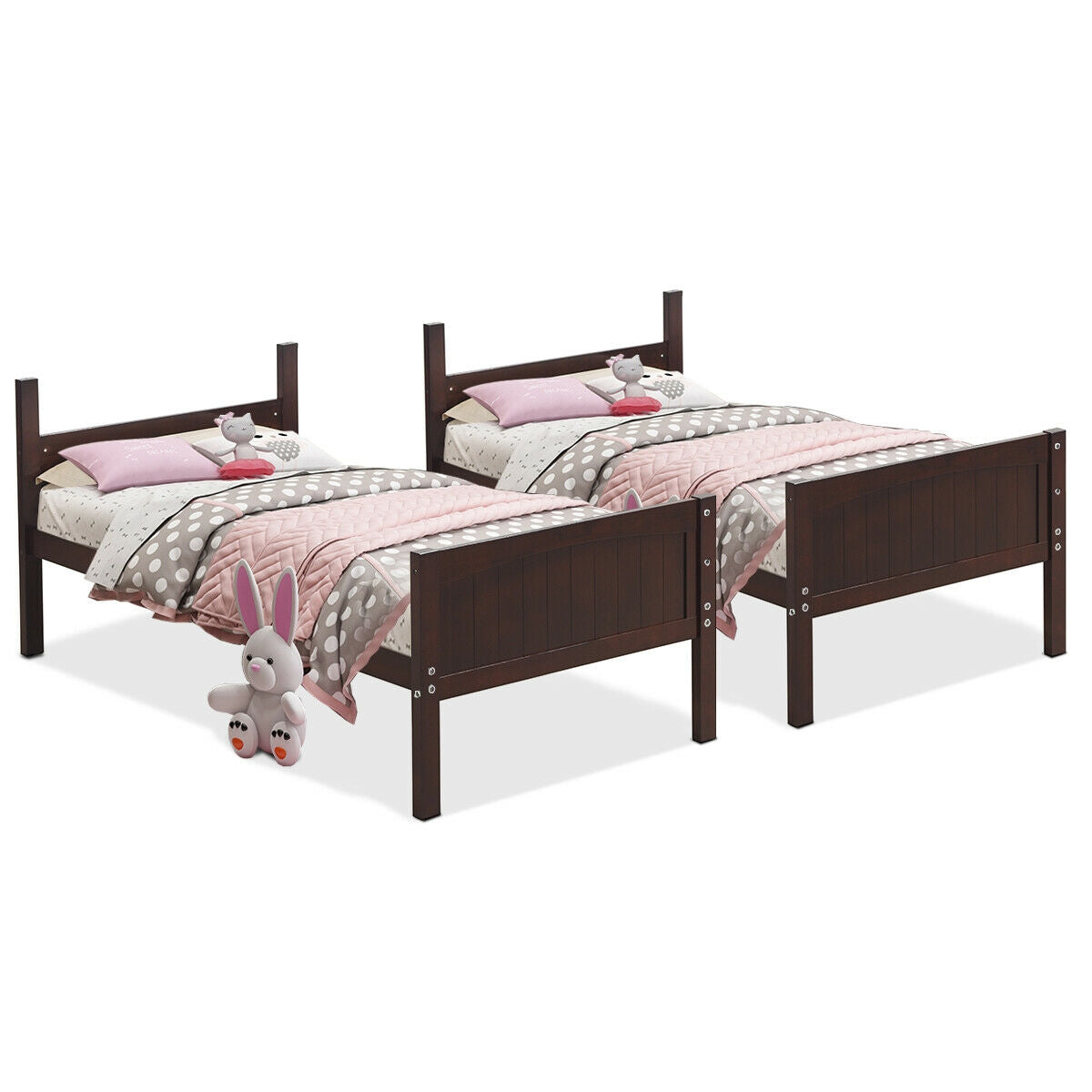 Convertible Twin Bunk Bed to 2 Individual Wooden Beds - Brown