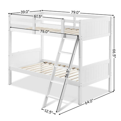 Convertible Twin Bunk Bed to 2 Individual Wooden Beds - White
