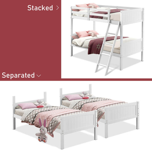 Convertible Twin Bunk Bed to 2 Individual Wooden Beds - White