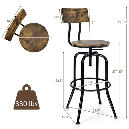 Set of 2 Swivel Adjustable Counter Stools with Ergonomic Arc Backrest