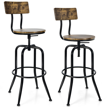 Set of 2 Swivel Adjustable Counter Stools with Ergonomic Arc Backrest