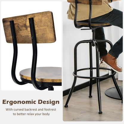 Set of 2 Swivel Adjustable Counter Stools with Ergonomic Arc Backrest