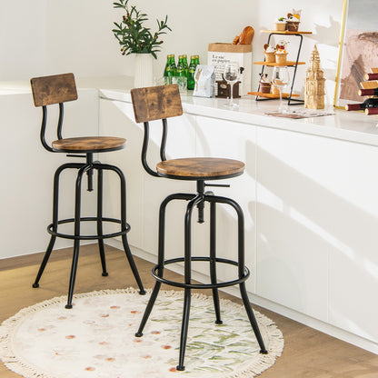 Set of 2 Swivel Adjustable Counter Stools with Ergonomic Arc Backrest