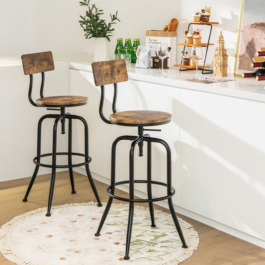Set of 2 Swivel Adjustable Counter Stools with Ergonomic Arc Backrest