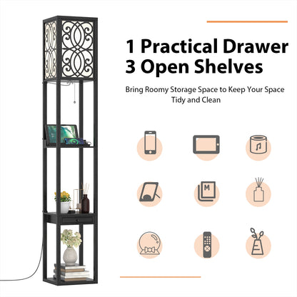 Modern Floor Lamp with Storage Shelves, Power Outlet & USB Charging Ports