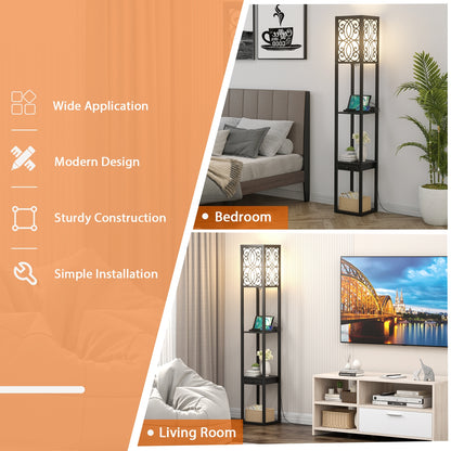 Modern Floor Lamp with Storage Shelves, Power Outlet & USB Charging Ports