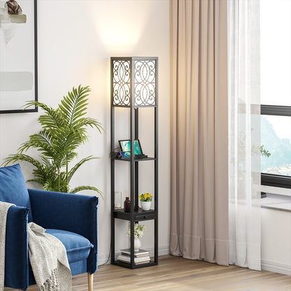 Modern Floor Lamp with Storage Shelves, Power Outlet & USB Charging Ports