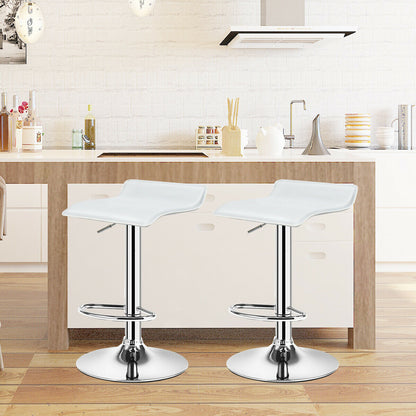 Set of 2 Adjustable Backless Bar Stools with PU Leather Seats and Chrome Steel Base in White