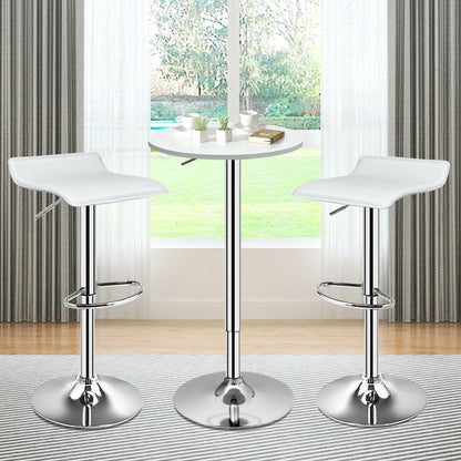 Set of 2 Adjustable Backless Bar Stools with PU Leather Seats and Chrome Steel Base in White