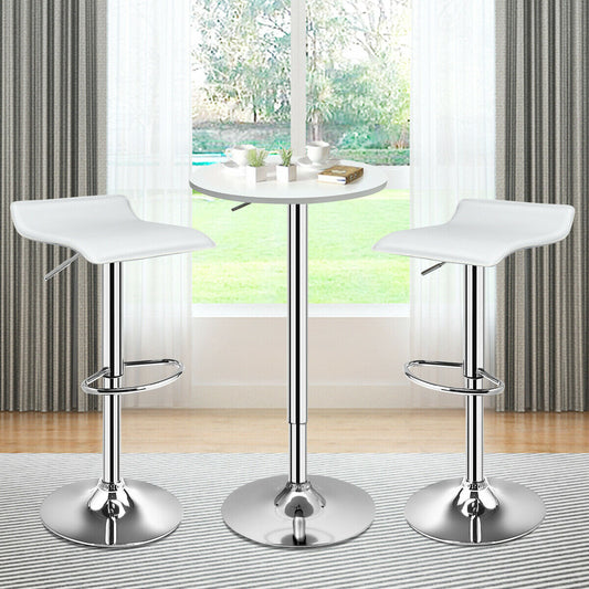 Set of 2 Adjustable Backless Bar Stools with PU Leather Seats and Chrome Steel Base in White