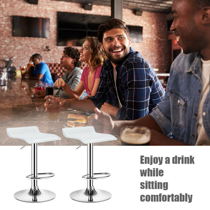 Set of 2 Adjustable Backless Bar Stools with PU Leather Seats and Chrome Steel Base in White