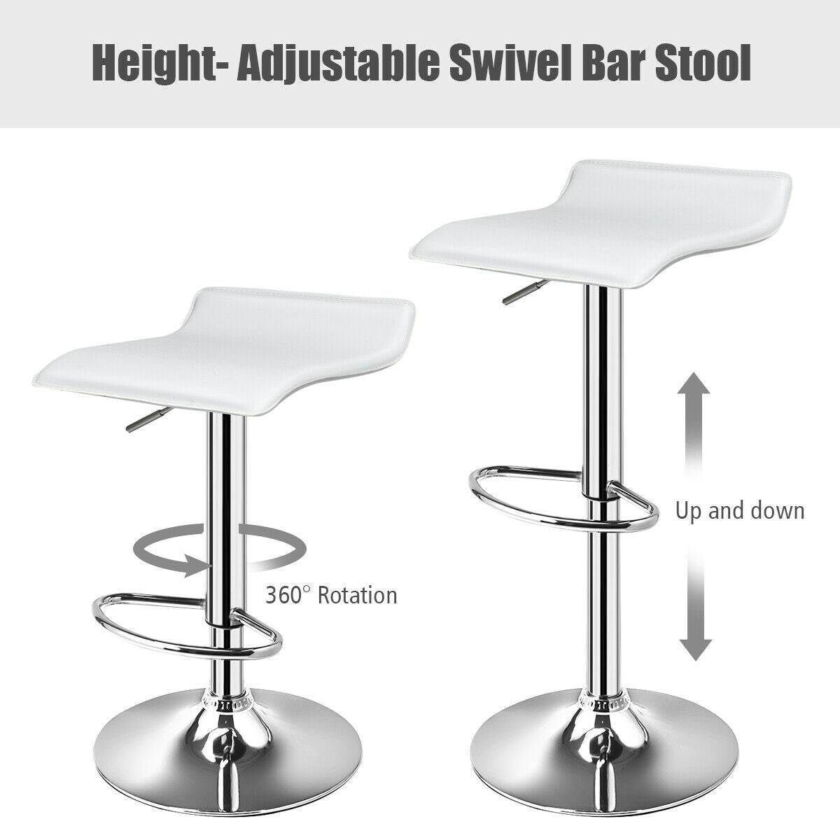 Set of 2 Adjustable Backless Bar Stools with PU Leather Seats and Chrome Steel Base in White