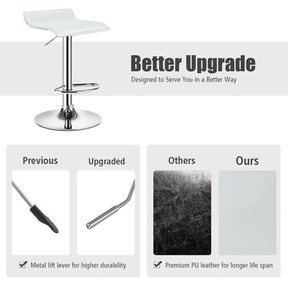 Set of 2 Adjustable Backless Bar Stools with PU Leather Seats and Chrome Steel Base in White