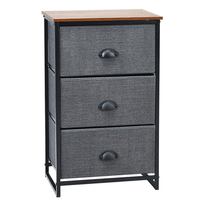 3-Drawer Fabric Dresser with Wood Top – Storage Tower Organizer, Black
