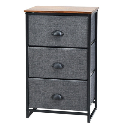 3-Drawer Fabric Dresser with Wood Top – Storage Tower Organizer, Black