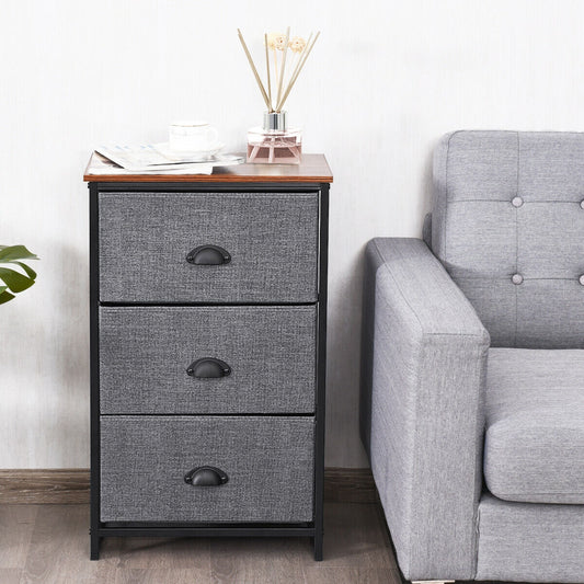 3-Drawer Fabric Dresser with Wood Top – Storage Tower Organizer, Black