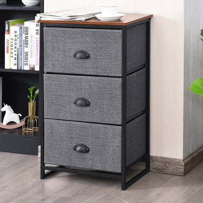 3-Drawer Fabric Dresser with Wood Top – Storage Tower Organizer, Black