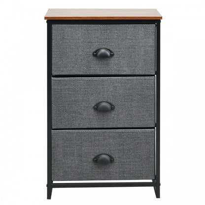 3-Drawer Fabric Dresser with Wood Top – Storage Tower Organizer, Black