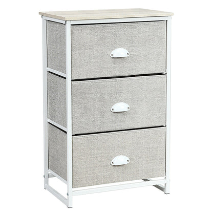 3-Drawer Fabric Dresser with Wood Top – Storage Tower Organizer, Grey