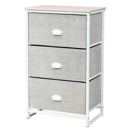 3-Drawer Fabric Dresser with Wood Top – Storage Tower Organizer, Grey
