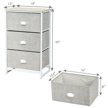 3-Drawer Fabric Dresser with Wood Top – Storage Tower Organizer, Grey