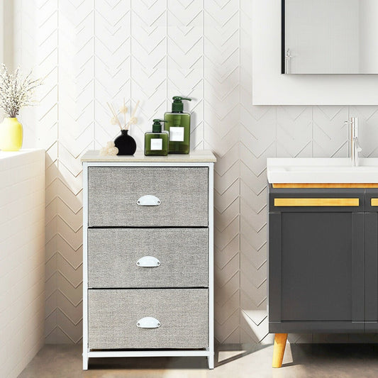 3-Drawer Fabric Dresser with Wood Top – Storage Tower Organizer, Grey