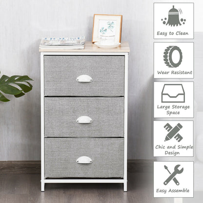 3-Drawer Fabric Dresser with Wood Top – Storage Tower Organizer, Grey