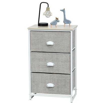 3-Drawer Fabric Dresser with Wood Top – Storage Tower Organizer, Grey