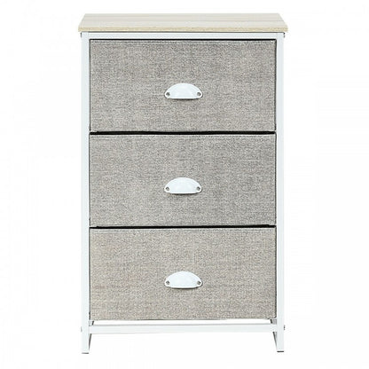 3-Drawer Fabric Dresser with Wood Top – Storage Tower Organizer, Grey