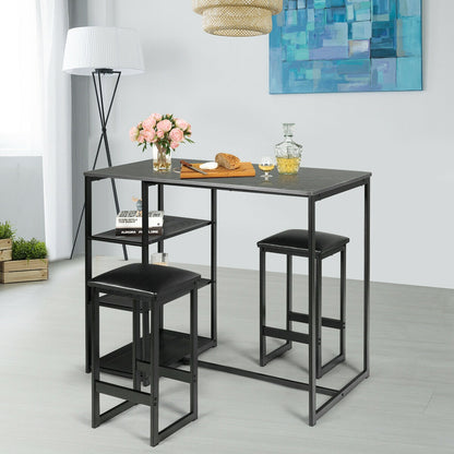 3 Piece Dining Set with Faux Marble Table and Upholstered Stools Black