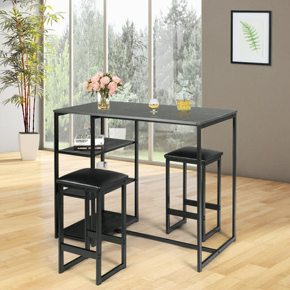 3 Piece Dining Set with Faux Marble Table and Upholstered Stools Black