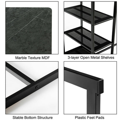 3 Piece Dining Set with Faux Marble Table and Upholstered Stools Black