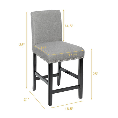 Upholstered Kitchen Chair with Rubber Wood Legs 25 Inch, Set of 2 Grey